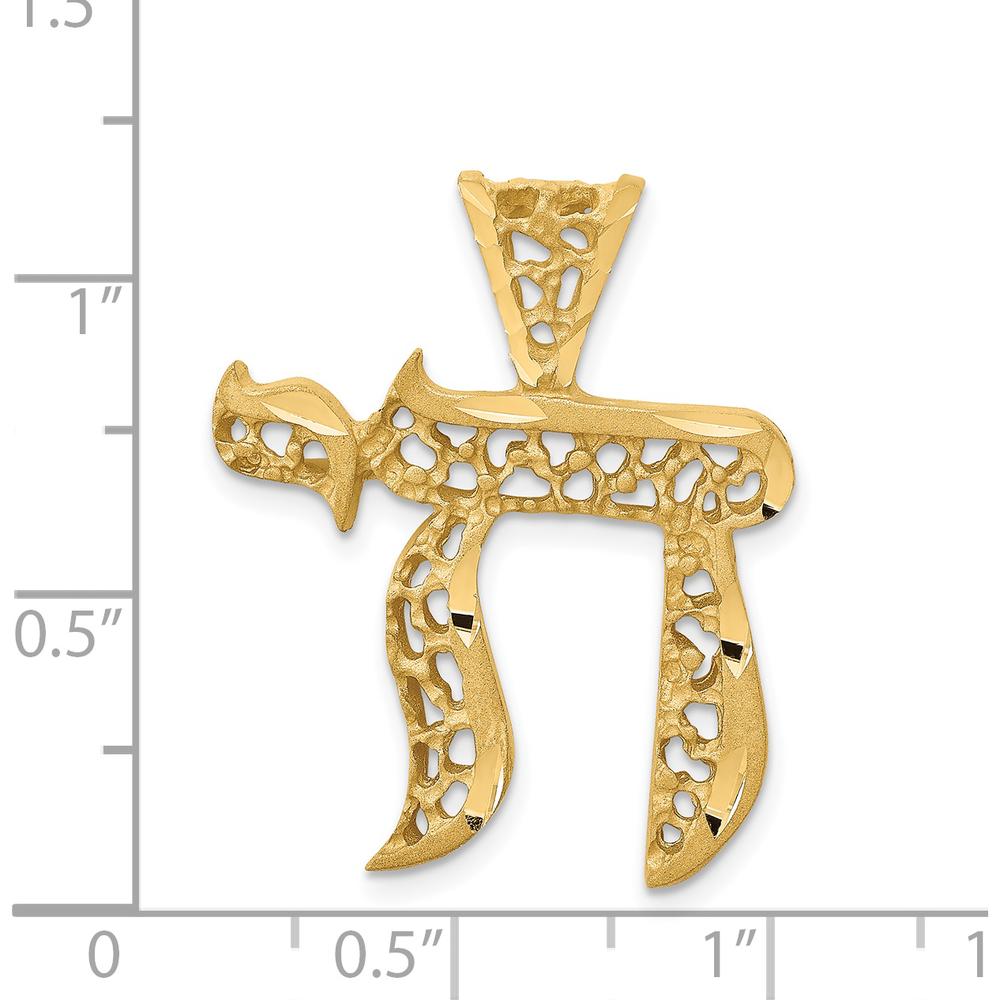 14K Yellow Gold Filigree Chai Pendant with Polished and Diamond-Cut Textures by Oro Pregiato