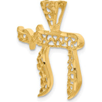 14K Yellow Gold Filigree Chai Pendant with Polished and Diamond-Cut Textures by Oro Pregiato
