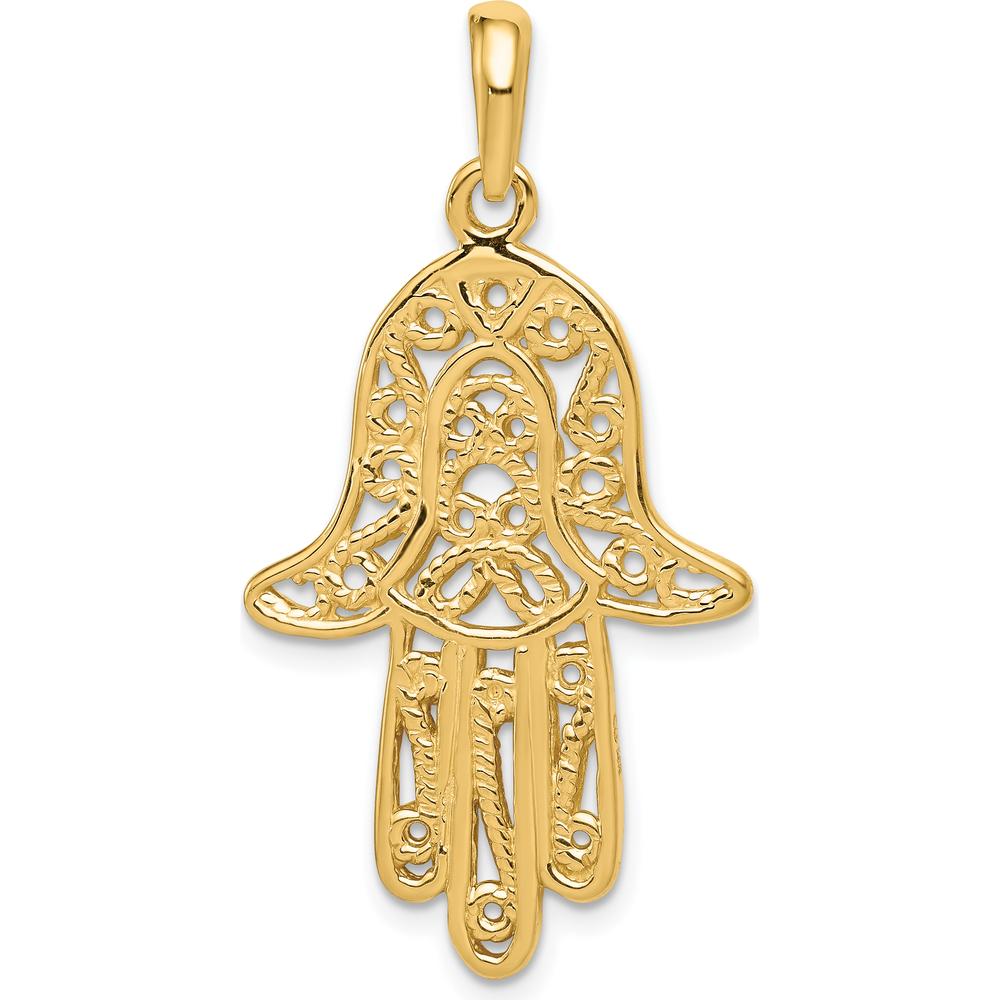 14K Yellow Gold Filigree Chamseh Pendant - Handcrafted Spiritual Charm by Oro Pregiato