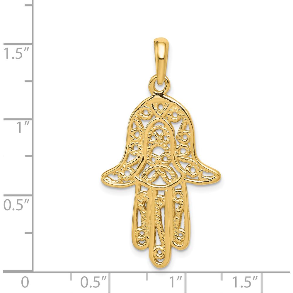 14K Yellow Gold Filigree Chamseh Pendant - Handcrafted Spiritual Charm by Oro Pregiato