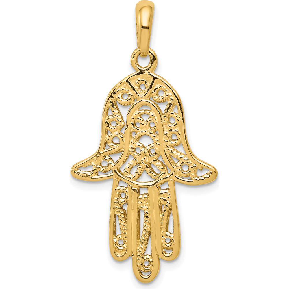 14K Yellow Gold Filigree Chamseh Pendant - Handcrafted Spiritual Charm by Oro Pregiato