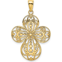 14K Yellow Gold Filigree Cross Charm Pendant with Polished Back - 26.7mm by Oro Pregiato