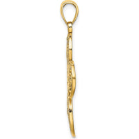 14K Yellow Gold Filigree Cross Charm Pendant with Polished Back - 26.7mm by Oro Pregiato