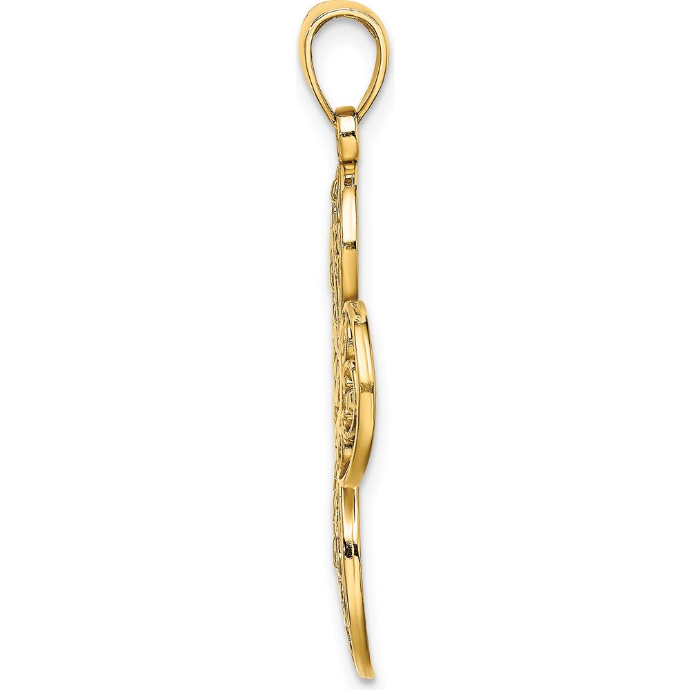 14K Yellow Gold Filigree Cross Charm Pendant with Polished Back - 26.7mm by Oro Pregiato