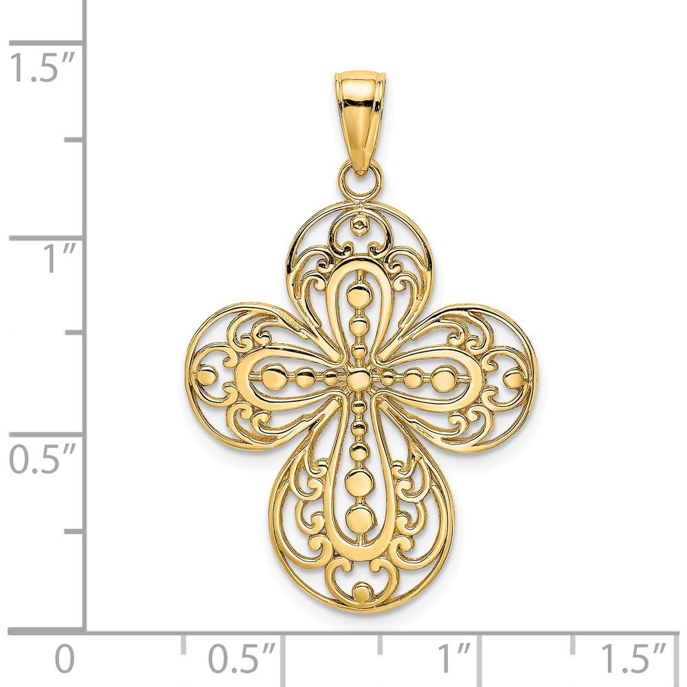 14K Yellow Gold Filigree Cross Charm Pendant with Polished Back - 26.7mm by Oro Pregiato
