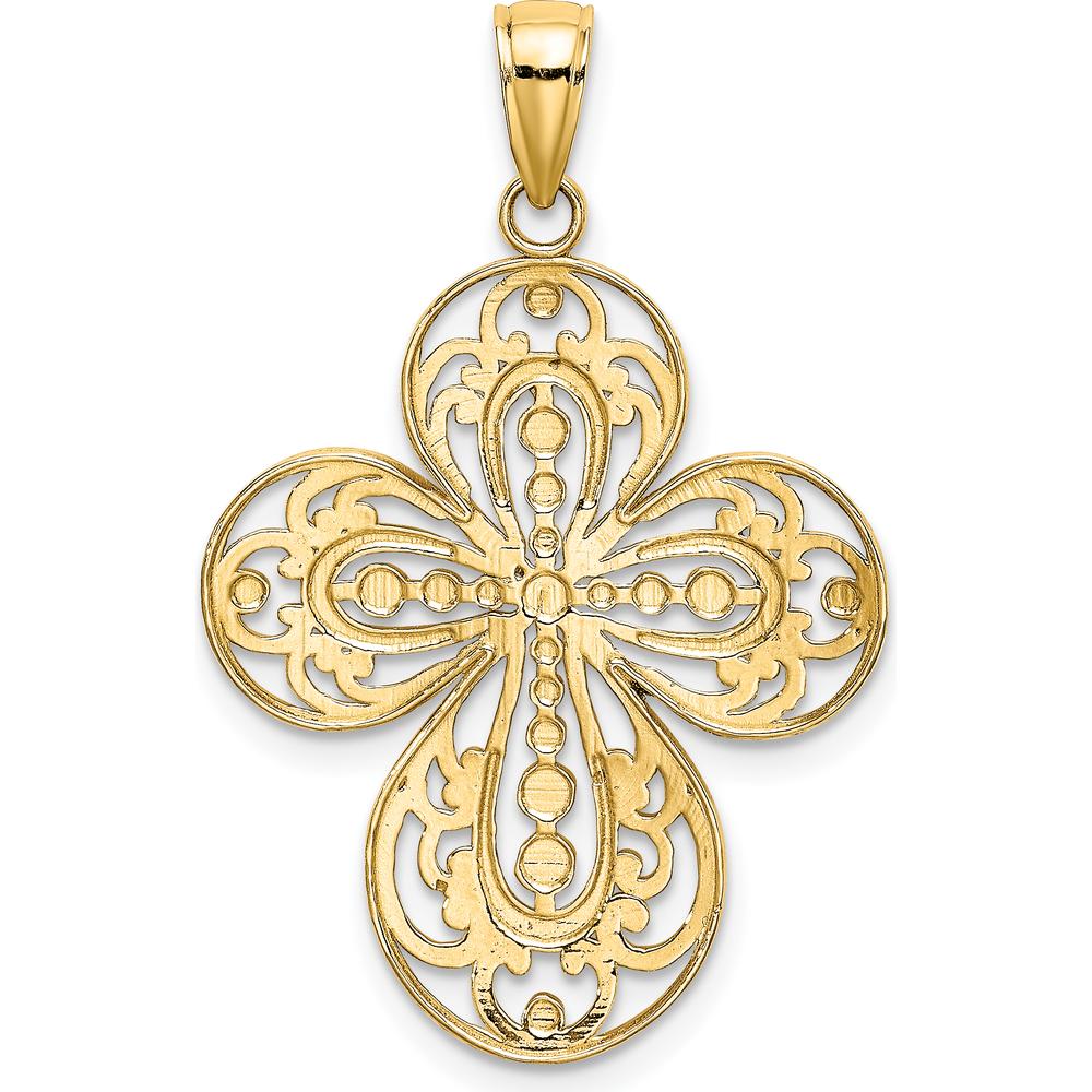 14K Yellow Gold Filigree Cross Charm Pendant with Polished Back - 26.7mm by Oro Pregiato