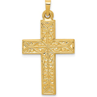 14K Yellow Gold Filigree Cross Pendant with Polished Finish - 36.75mm Length by Oro Pregiato