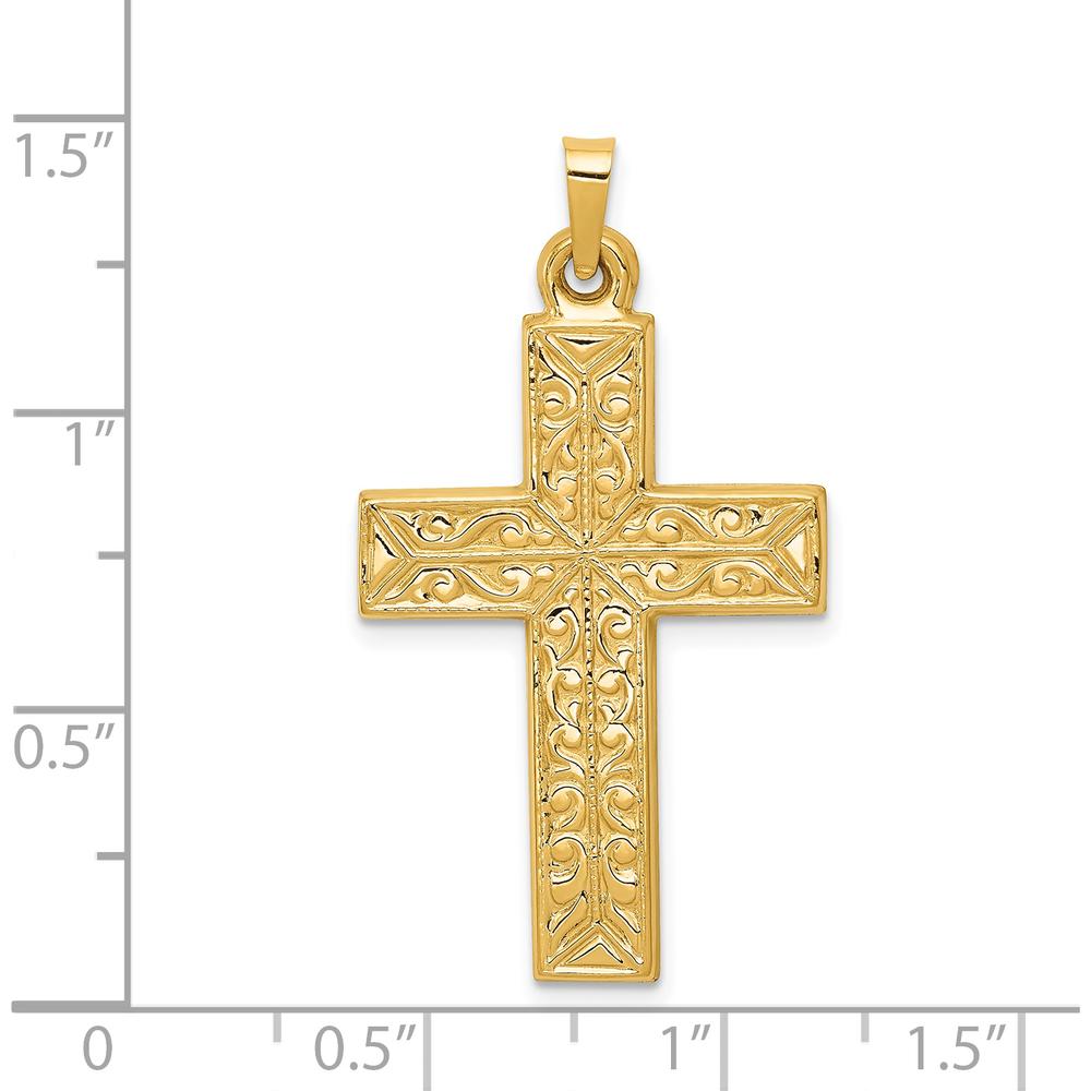 14K Yellow Gold Filigree Cross Pendant with Polished Finish - 36.75mm Length by Oro Pregiato