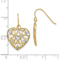 14K Yellow Gold Filigree Cut-Out Heart Drop Earrings with White Rhodium Accents by 0