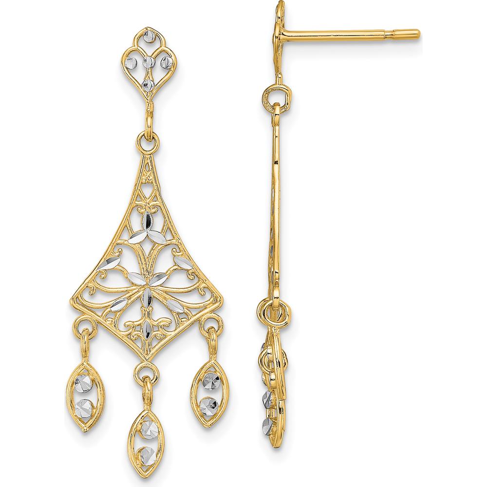 14K Yellow Gold Filigree Diamond-Cut Chandelier Earrings with Rhodium Accents by 0