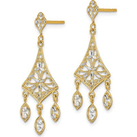 14K Yellow Gold Filigree Diamond-Cut Chandelier Earrings with Rhodium Accents by 0