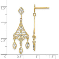 14K Yellow Gold Filigree Diamond-Cut Chandelier Earrings with Rhodium Accents by 0