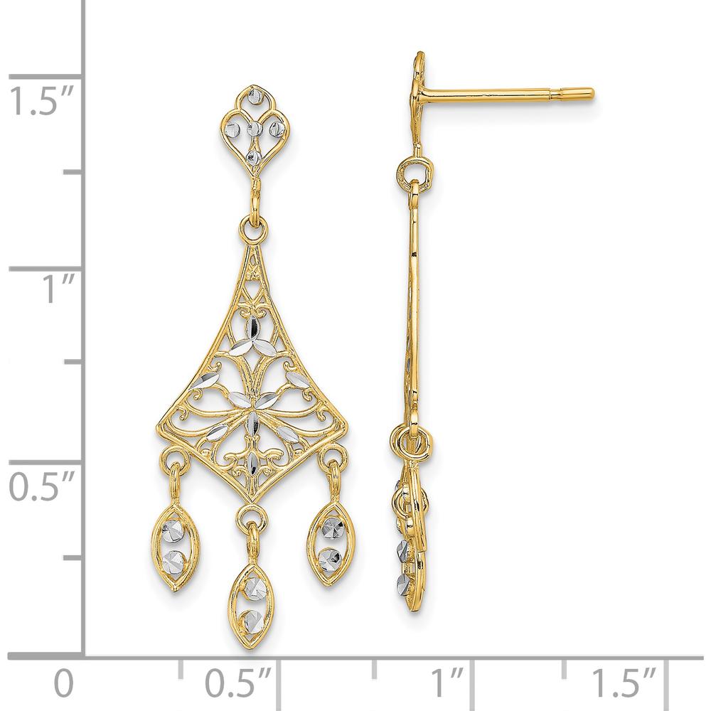 14K Yellow Gold Filigree Diamond-Cut Chandelier Earrings with Rhodium Accents by 0