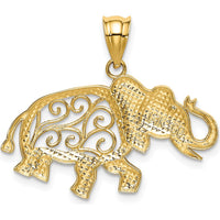 14K Yellow Gold Filigree Elephant Pendant - Symbolic Animal Charm with Intricate Design by Oro Pregiato