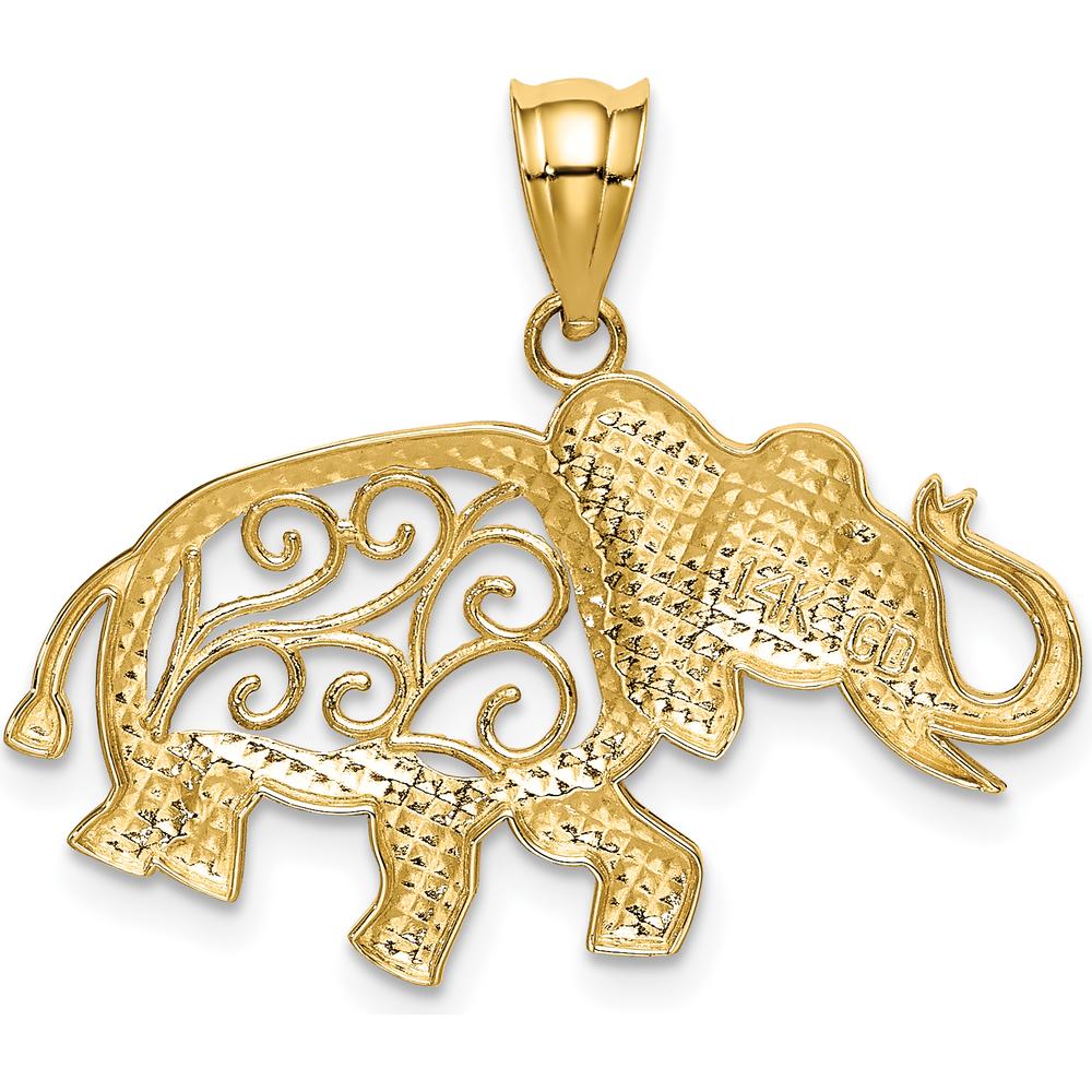 14K Yellow Gold Filigree Elephant Pendant - Symbolic Animal Charm with Intricate Design by Oro Pregiato