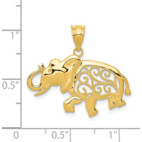 14K Yellow Gold Filigree Elephant Pendant - Symbolic Animal Charm with Intricate Design by Oro Pregiato