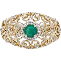 14K Yellow Gold Filigree Emerald Center Ring with Diamond Halo - 0.28 Carats Emerald, 0.25 Carats Total Diamond Weight