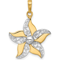 14K Yellow Gold Filigree Flower Pendant with White Rhodium Accents - 31mm Length by Oro Pregiato
