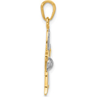 14K Yellow Gold Filigree Flower Pendant with White Rhodium Accents - 31mm Length by Oro Pregiato