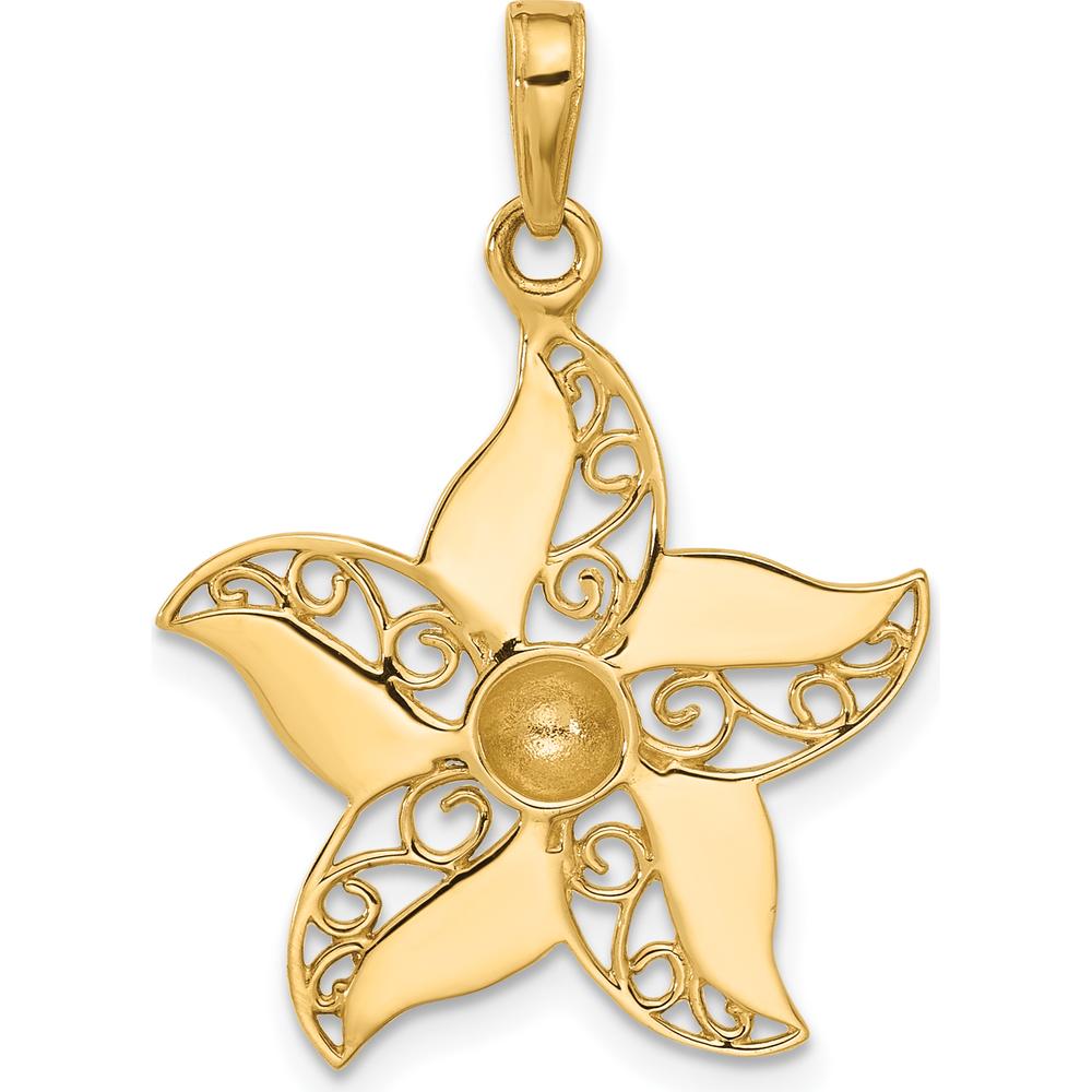 14K Yellow Gold Filigree Flower Pendant with White Rhodium Accents - 31mm Length by Oro Pregiato