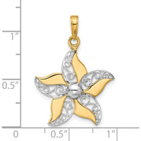 14K Yellow Gold Filigree Flower Pendant with White Rhodium Accents - 31mm Length by Oro Pregiato