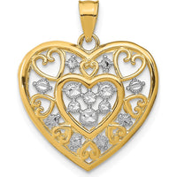 14K Yellow Gold Filigree Heart Charm with Rhodium Accents - Polished Finish by Oro Pregiato