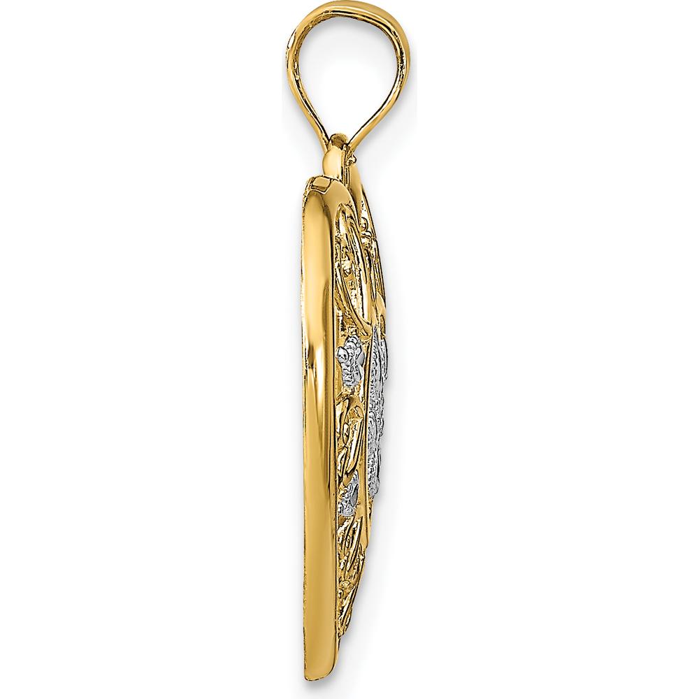 14K Yellow Gold Filigree Heart Charm with Rhodium Accents - Polished Finish by Oro Pregiato