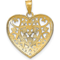 14K Yellow Gold Filigree Heart Charm with Rhodium Accents - Polished Finish by Oro Pregiato