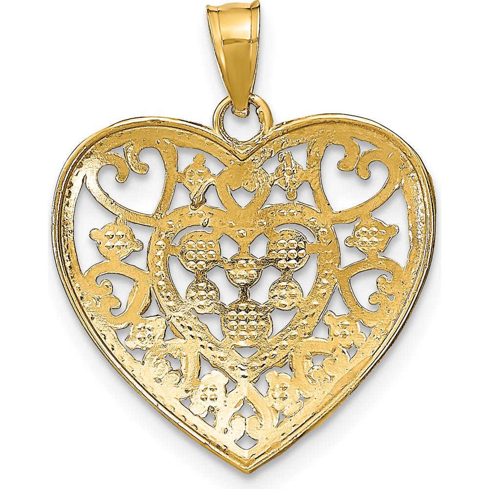 14K Yellow Gold Filigree Heart Charm with Rhodium Accents - Polished Finish by Oro Pregiato