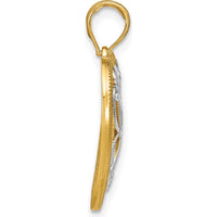 14K Yellow Gold Filigree Heart Charm with White Rhodium Accents - 24mm Length by Oro Pregiato
