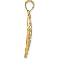 14K Yellow Gold Filigree Heart Pendant with Rhodium Leaf Accents - 32.6mm Length by Oro Pregiato
