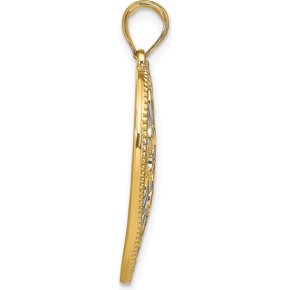 14K Yellow Gold Filigree Heart Pendant with Rhodium Leaf Accents - 32.6mm Length by Oro Pregiato