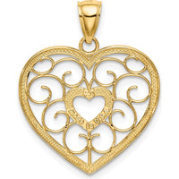 14K Yellow Gold Filigree Heart Pendant with White Rhodium Accents by Oro Pregiato