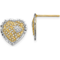 14K Yellow Gold Filigree Heart Post Earrings - Elegant Women's Jewelry Design by 0