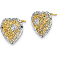 14K Yellow Gold Filigree Heart Post Earrings - Elegant Women's Jewelry Design by 0