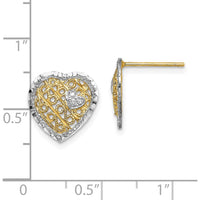 14K Yellow Gold Filigree Heart Post Earrings - Elegant Women's Jewelry Design by 0
