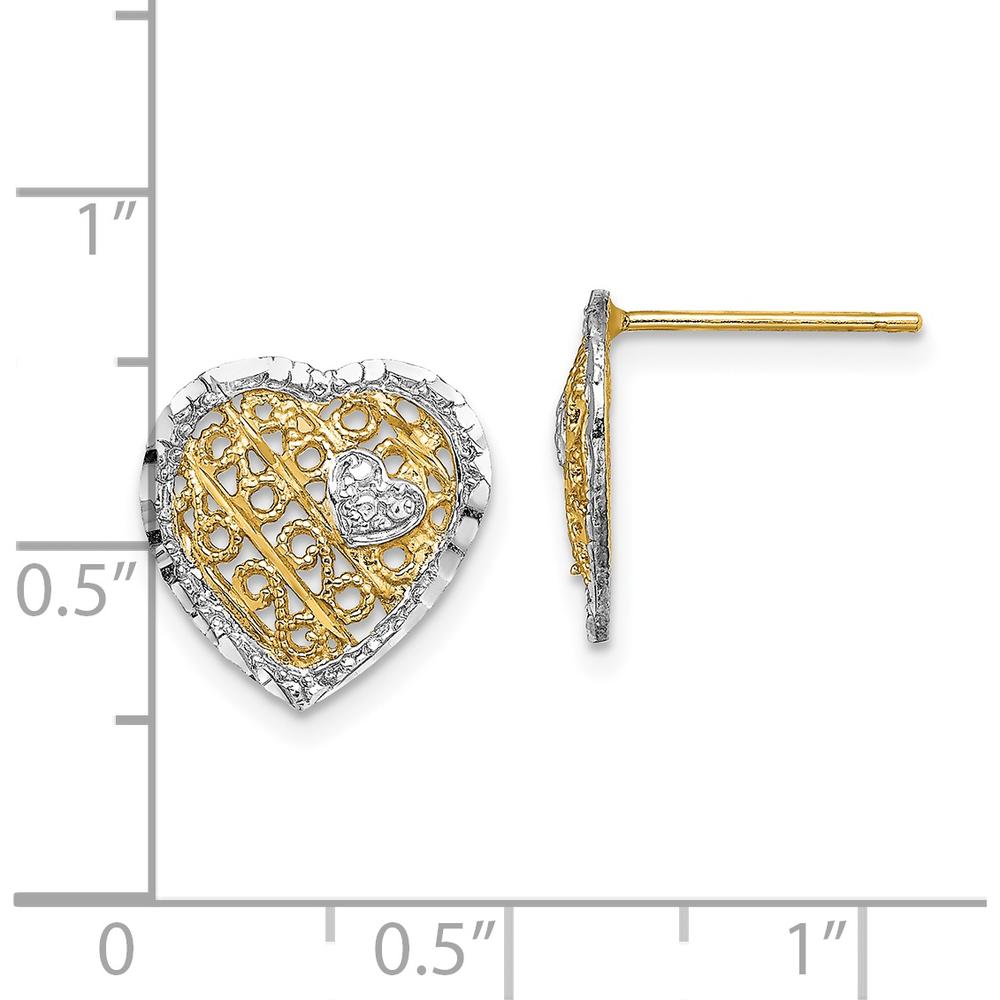 14K Yellow Gold Filigree Heart Post Earrings - Elegant Women's Jewelry Design by 0