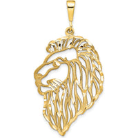 14K Yellow Gold Filigree Lion's Head Pendant - 46mm Length by Oro Pregiato