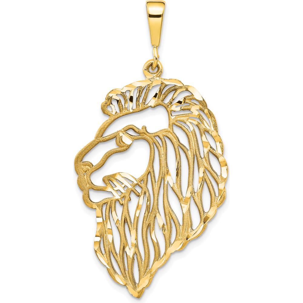 14K Yellow Gold Filigree Lion's Head Pendant - 46mm Length by Oro Pregiato
