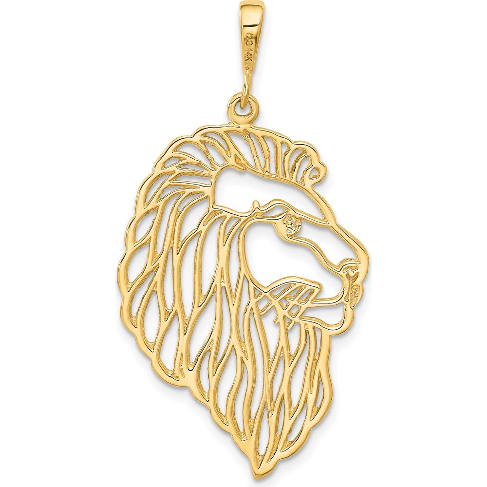 14K Yellow Gold Filigree Lion's Head Pendant - 46mm Length by Oro Pregiato
