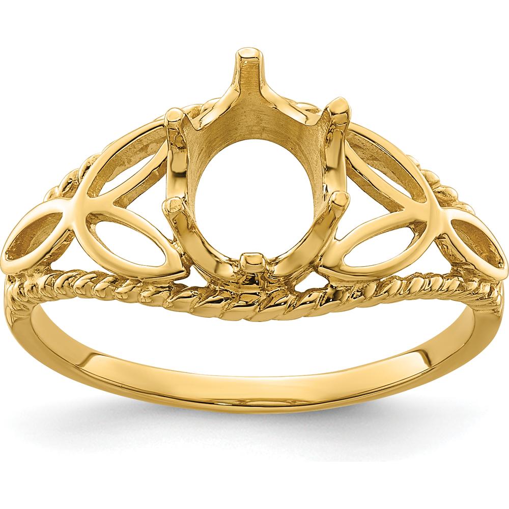 14K Yellow Gold Filigree Mounting for 8x6mm Oval Gemstone with Twisted Rope Detail by Monteluci Fine Jewelry