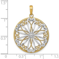 14K Yellow Gold Filigree Pendant with White Rhodium Accents - Elegant Fancy Charm by Oro Pregiato