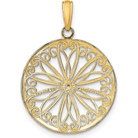 14K Yellow Gold Filigree Pendant with White Rhodium Accents - Elegant Fancy Charm by Oro Pregiato