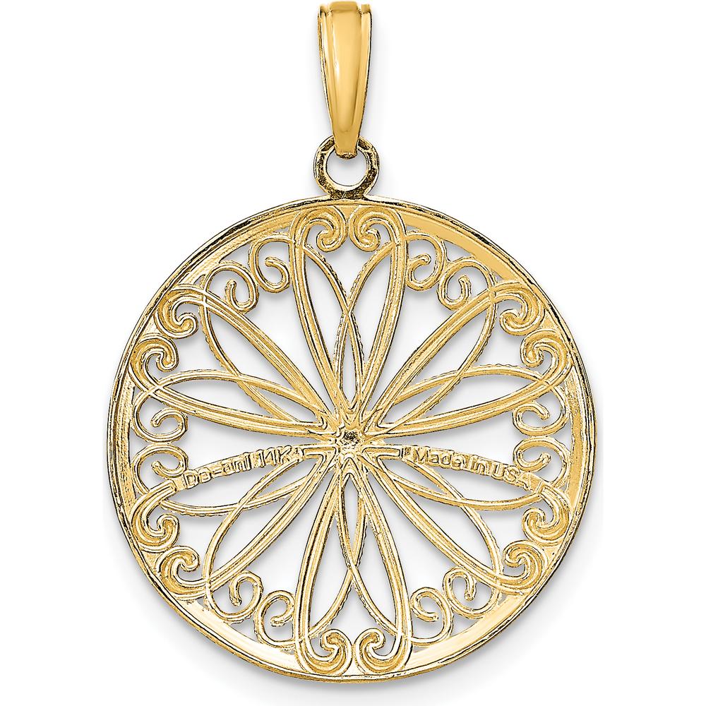 14K Yellow Gold Filigree Pendant with White Rhodium Accents - Elegant Fancy Charm by Oro Pregiato