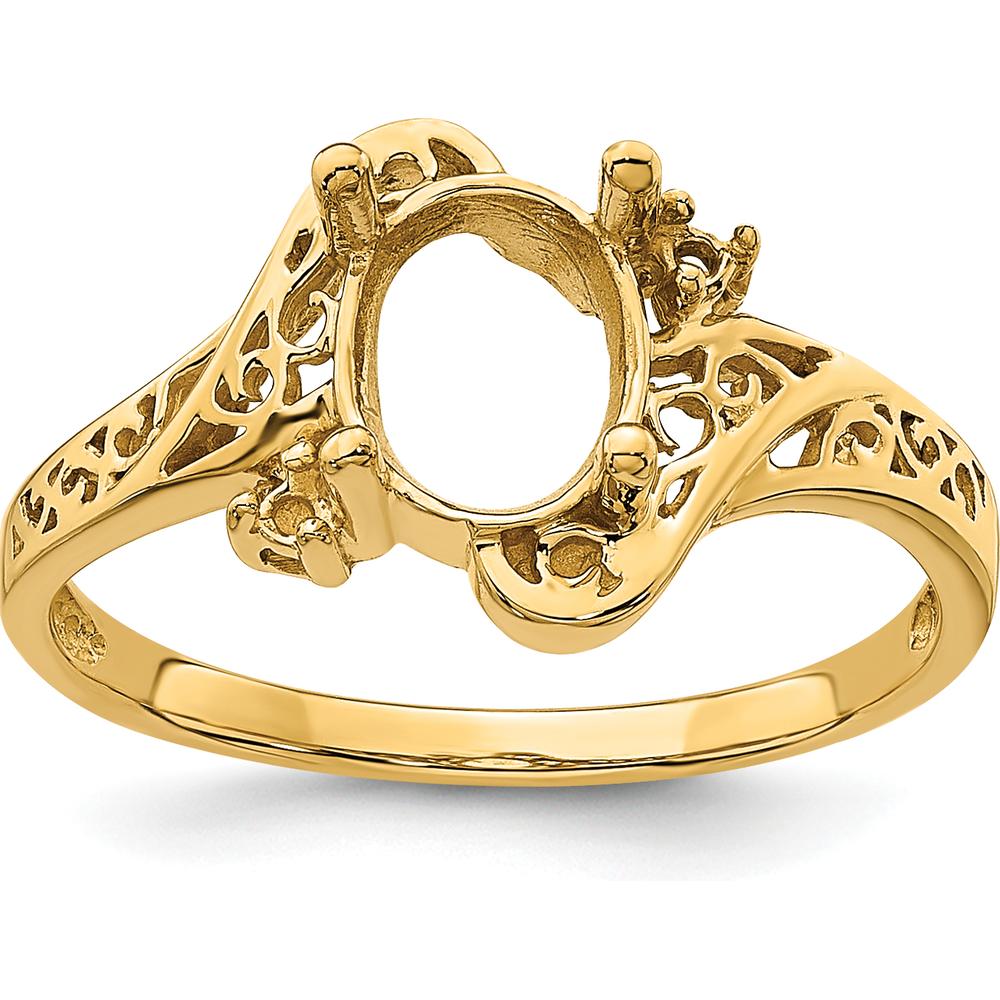 14K Yellow Gold Filigree Ring Mounting for 9x7 Oval Gemstone with Polished Finish by Monteluci Fine Jewelry