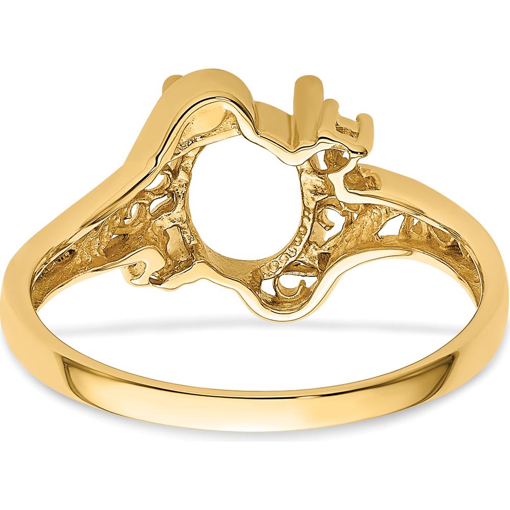 14K Yellow Gold Filigree Ring Mounting for 9x7 Oval Gemstone with Polished Finish by Monteluci Fine Jewelry