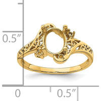 14K Yellow Gold Filigree Ring Mounting for 9x7 Oval Gemstone with Polished Finish by Monteluci Fine Jewelry
