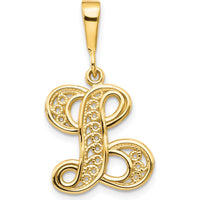 14K Yellow Gold Filigree Script Letter "L" Initial Pendant by Oro Pregiato