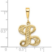 14K Yellow Gold Filigree Script Letter "L" Initial Pendant by Oro Pregiato