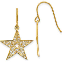 14K Yellow Gold Filigree Star Drop Earrings with French Wire Closure by 0